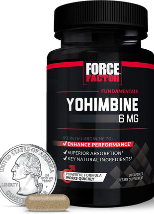 Force Factor Yohimbine Supplement for Men, Yohimbe Bark Extract with Superior Absorption to Enhance Performance, 6mg Yohimbine Bark Pills with Key Natural Ingredients, 30 Count (Pack of 4)