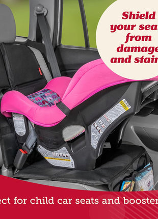 Lusso Gear Car Seat Protector for Baby Car Seat - Thick Padding - Seat Protector Under Baby Car Seat with 2 Mesh Storage Pockets - Black Waterproof Baby Car Seat Protector - Non-Slip Padded Backing