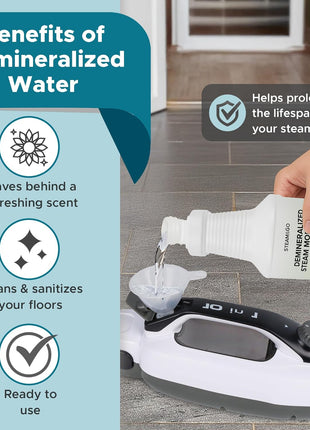 Steam & Go   Demineralized Water for Steam Cleaner, PVC Free Floor Cleaner Liquid Compatible With Any Steam Mop, Ready to Use Multisurface Cleaner, Scented Mop Solution, Eucalyptus Mint, 32 oz