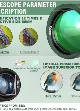 12x56 High Power Monocular Telescope for Adults with Smartphone Adapter | Large BAK4 Prism & FMC Lens Monoculars, Comes with Tripod Travel Bag, Suitable for Bird Watching Hunting Hiking Camping Gift
