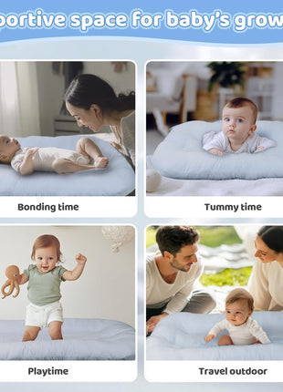 Infant Support Cushion - Baby Support Cushion for Newborn, 0-24 Months, Portable Tummy Time Mat for Home and Travel, Soft Cotton, Supervised Use, Baby Essentials Gift, Grayish Blue, (Cover Included)
