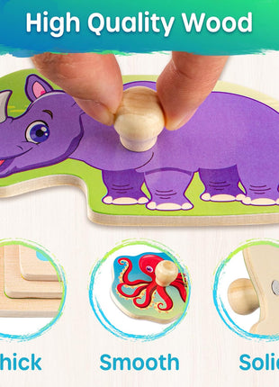 SYNARRY Wooden Puzzles for Toddlers 1-3, 6XSET Animals Puzzles for Toddlers 2-4 with Rack, Toddler Puzzles Ages 2-4, Kids Learning Educational Montessori Toys, Education Toys for 2 3 Years Boys Girls