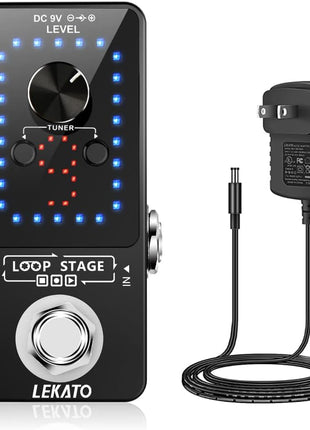 LEKATO Guitar Looper Pedal Effect Pedal with Tuner Function Looper Pedal Loops 9 Loops 40 minutes Record Time with USB Cable and 9V 0.6A Pedal Power Supply Adapter