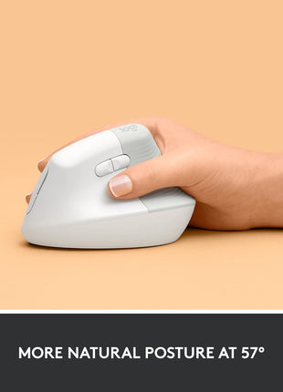 Logitech Lift Vertical Ergonomic Wireless Mouse - Off White | Connect via Bluetooth or included Logi Bolt USB-A receiver, quiet clicks, 4 of 6 buttons customizable, Windows Mac compatible