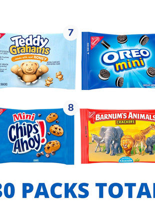 Nabisco Team Favorites Variety Pack, OREO Mini, CHIPS AHOY! Mini, Teddy Grahams Honey & Barnum's Animal Crackers, 30 Snack Packs