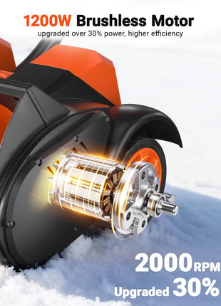 VOLTASK Cordless Snow Shovel with Wheels, 48V | 16-Inch | 4-Ah Brushless Cordless Snow Blower, Battery Snow Blower with Directional Plate & LED Lights (2 * 24V Battery & Dual Quick Charger Included)