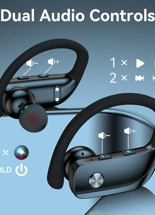bmani Ear Buds Wireless Earbuds Bluetooth Headphones with 80H Playtime LED Display Case, Over-Ear Hook with Mic, Stereo Sound, Easy Button Controls, Sports Earphones for Running Workout Gym Black