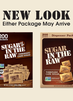 Sugar In The Raw Turbinado Cane Sugar Packets, 200 Ct Box, 1 Pack, Pure, All-Natural Turbinado Sugar, Non-GMO Project Verified, Kosher, Vegan and Gluten Free