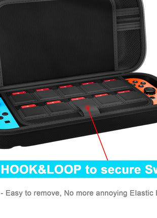 daydayup Switch Carrying Case Compatible with Nintendo Switch/Switch OLED, with 20 Games Cartridges Protective Hard Shell Travel Carrying Case Pouch for Console & Accessories, Black