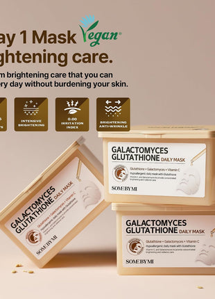 SOME BY MI Galactomyces Glutathione Daily Mask - 30 Sheets, 11.8Oz - Vitamin C Vegan Face Sheet Mask for Skin Brightening Routine - Skin Moisturizing and Glowing Care for Glass Skin - Korean Skin Care