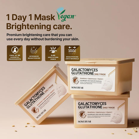 SOME BY MI Galactomyces Glutathione Daily Mask - 30 Sheets, 11.8Oz - Vitamin C Vegan Face Sheet Mask for Skin Brightening Routine - Skin Moisturizing and Glowing Care for Glass Skin - Korean Skin Care