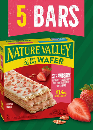 Nature Valley Crispy Creamy Wafer Bars, Strawberry, Whole Grain, 5 Bars, 6.5 oz