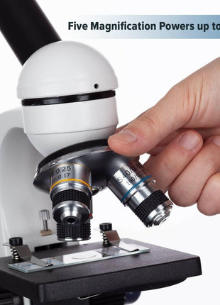 AmScope M150 Series Portable LED Monocular Student Compound Microscope - 40X-1000X Magnification - Microscope Kit Includes Dust Cover, 2 Clips & 2 Eyepieces