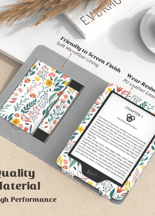 MoKo Case Fits All-New 6 inch Kindle (11th Generation, 2024/2022 Release)(10/8th Gen,2019/2016), Ultra Lightweight PU Shell Cover with Auto Wake/Sleep for Kindle 2024, Flowers