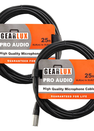 Gearlux XLR Microphone Cable, Fully Balanced, Male to Female, 25 Feet - 2 Pack