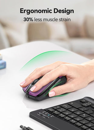 TECKNET Wireless Mouse, 2.4G Ergonomic Computer Mouse, 2600 DPI, Purple | Ergonomic Design with Side Grips, Adjustable DPI, 2-Year Battery, Compact Size, USB-A Plug & Play, Wide OS Compatibility