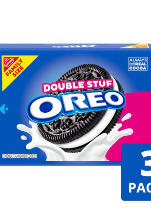OREO Double Stuf Chocolate Sandwich Cookies, Family Size, 3 Packs | Always made with Real Cocoa, Certified Kosher, Bulk Cookies