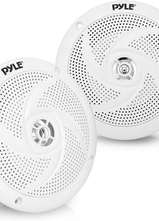Pyle Marine Speakers - 5.25 Inch 2 Way Waterproof and Weather Resistant Outdoor Audio Stereo Sound System with 180 Watt Power and Low Profile Slim Style - 1 Pair - PLMRS5W (White)