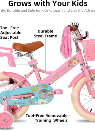 JOYSTAR Little Daisy Kids Bike for Girls Boys Ages 2-10 Years, 12 14 16 20 Inch Girls Bikes with Doll Bike Seat & Streamers, Boys Bike with Flag & Number Plate, Multiple Colors