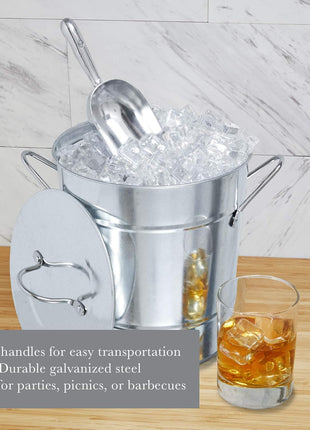 Twine Insulated Ice Bucket with Lid, Scoop & Handles for Beer, Wine, Champagne, Beverages, 1 Gal Galvanized Metal Bucket, Steel Ice Container for BBQs, Indoor & Outdoor Party Supplies, Bar Accessories