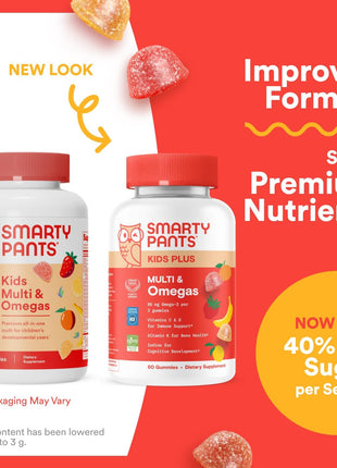 SmartyPants Kids Multivitamin Gummies with Omega 3 DHA/EPA, Vitamins D3, C, B12, B6, A, K, and Zinc, Gluten Free, Clean Label, Three Fruit Flavors, 60 Gummies (30 Day Supply)