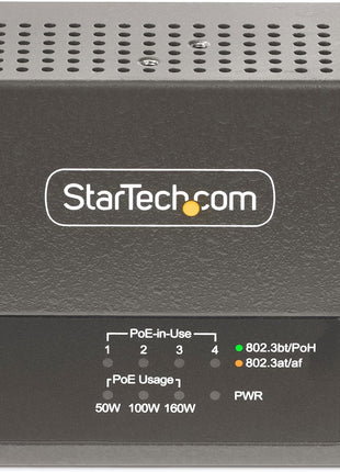 StarTech.com 4-Port Multi-Gigabit PoE++ Injector, 5/2.5/1G Ethernet (NBASE-T), PoE/PoE+/PoE++, Wall/DIN Rail Mountable, TAA