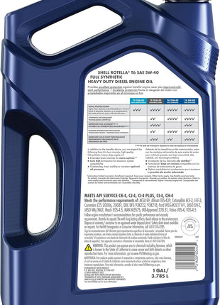 Shell Rotella T6 Full Synthetic 5W-40 Diesel Engine Oil, 1 Gallon (3 Pack)