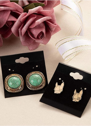 Genie Crafts Earring Cards - 100-Pack Earring Card Holder, Velvet Hanging Jewelry Display Cards for Earrings, Ear Studs, Black, 2 x 2 Inches