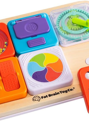 Fat Brain Toys PlayTab Essentials, Modular Sensory Activity Board, Busy Board for Toddlers and Babies Ages 12 Months+ | Busy board with swappable sensory tiles. Fine motor skills, sensory learning, cause-and-effect. Babies, toddlers, 12 months+.