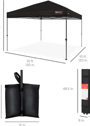 Best Choice Products 10x10ft Pop Up Canopy Tent, Outdoor Shade, 1 Person 1 Minute Set Up, Carry Case, 4 Weight Bags - Gray