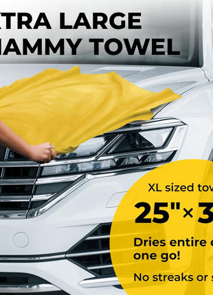 Premium XL Shammy Towel for Car - 2pk (34 inchx25 inch) - Super Absorbent Chamois Cloth - Spots & Scratch-Free - Reusable Car Drying Towels