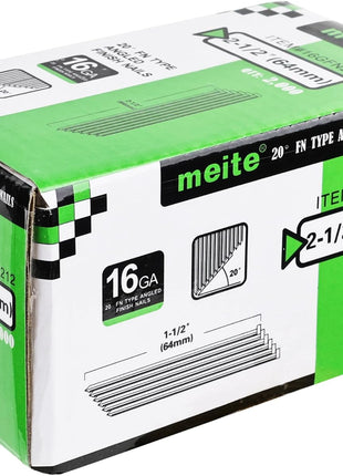 meite 16 Gauge Angled Finish Nails 2-1/2-Inch 20-Degree Galvanized Finishing Nails for Electric or Pneumatic Nailer Guns - Perfect for Window Trim, Cabinet Building and Other DIY Projects (2,000 PCS)