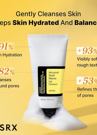 COSRX Snail Mutin Gel Cleanser, 5.1 fl oz (150 ml), Snail Cleanser, Cleanser, Face Wash, Foam Cleanser, Worried Skin, Dry Skin, Hydration, Moisturizing, Makeup Removal, Basic Cosmetics, Korean Cosmetics, Korean Skin Care