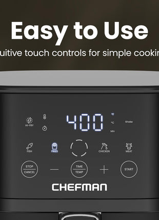 Chefman Air Fryer – 4 QT Compact Airfryer for Quick & Easy Meals in Minutes, Features Hi-Fry Technology for Extra Crisp, Touchscreen Controls with 4 Presets, Nonstick & Dishwasher Safe Basket - Black