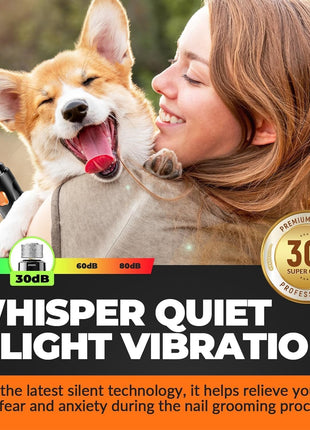 Whisper Quiet Dog Nail Grinder Safe & Stress-Free for Sensitive Dogs Cats | 4 LED Lights,3 Grinding Bits, 3-Speed, Pet Nail Trimmers, Rechargeable Painless Grooming Kit for All Breeds & Sizes