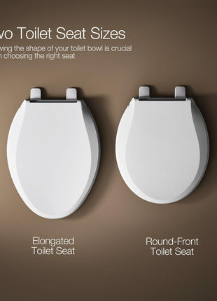 KOHLER 4636-RL-0 Cachet ReadyLatch Elongated Toilet Seat Slow Close, Soft Close Toilet Seat Quiet Lid, Contoured Grip-Tight Bumpers Installation Hardware, Apartment Essentials, White