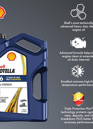 Shell Rotella T6 Full Synthetic 5W-40 Diesel Engine Oil, 1 Gallon (3 Pack)