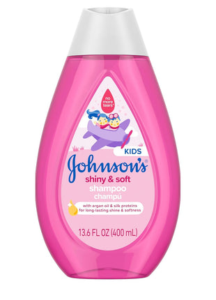 Johnson's Shiny & Soft Kids' Shampoo with Argan Oil & Silk Proteins, Daily Kids' Hair Wash Gently Cleanses & Boosts Natural Shine & Softness, No Added Parabens & Sulfates, 13.6 fl. oz