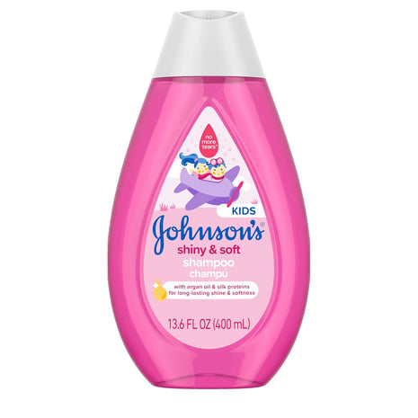 Johnson's Shiny & Soft Kids' Shampoo with Argan Oil & Silk Proteins, Daily Kids' Hair Wash Gently Cleanses & Boosts Natural Shine & Softness, No Added Parabens & Sulfates, 13.6 fl. oz