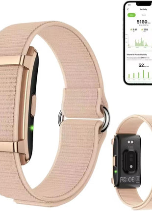 No-Screen Fitness Tracker, Rechargeable Activity Band with App, Includes Charging Cable & Extra Woven Strap, Lightweight Wearable for Health Monitoring (Pink)