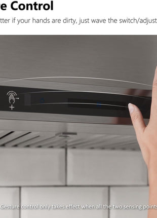 IKTCH 30-inch Wall Mount Range Hood 900 CFM Ducted/Ductless Convertible, Kitchen Chimney Vent Stainless Steel with Gesture Sensing & Touch Control Switch Panel, 2 Pcs Adjustable Lights(IKP02-30'')