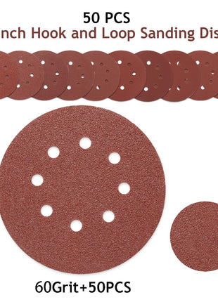 SUPBICCO 5 Inch 8 Hole Sanding Discs Hook and Loop, 50 PCS 60 Grit Round Sand Paper Disc, Aluminum Oxide Sandpaper Pads for Random Orbital Sander