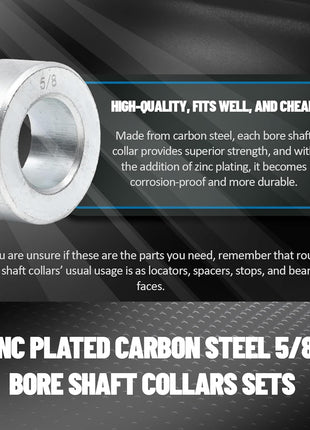 (4-Pack) Zinc Plated Carbon Steel 5/8" Bore Shaft Collars Sets - Screw Style Bore Shaft Collars with 5/8" Bore Size, 1-1/8 Outer Diameter, and 1/2 Width - Suitable for Automotive and Industrial Use