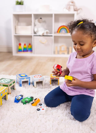 Melissa & Doug Nesting and Sorting Blocks - 6 Buildings, 6 Wooden Vehicles - FSC Certified
