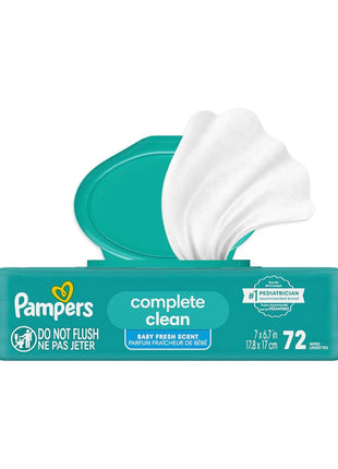 Pampers Baby Wipes, Complete Clean Baby Fresh Scented Wipe, Gently Cleans Head to Toe, 72 Total (1 Flip-Top Packs)