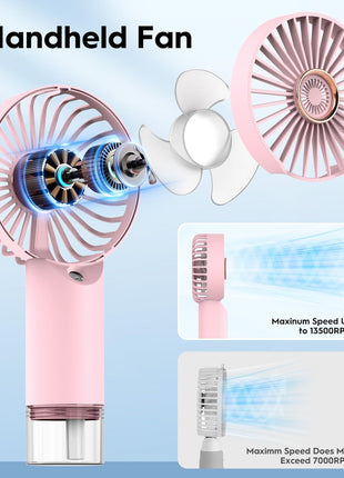 Portable Personal Misting Fan, Handheld Rechargeable Cooling Fan, 3-Speed, Suitable for Travel, Beach and Office Use Pink