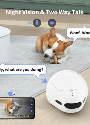 Cat Camera Robot with Laser & Treat Dispenser, Moving Pet Camera Robot for Dogs and Cats, Phone App Control, Auto Recharging, Night Vision, Two-Way Audio, Interactive LED Cat Toy, 2.4G WiFi