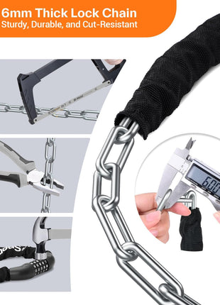 Sportneer Bike Lock: 5 Digit Combination High Security Anti Theft Bike Chain Lock - 3.2/3.6/4ft Heavy Duty Keyless Bicycle Lock for Bike, Motorcycle, Scooter, Door & Gate - 4/6mm Thick, Easy to Use