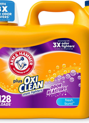 ARM & HAMMER Plus OxiClean Odor Blasters Liquid Laundry Detergent | Fresh Burst Scent, 128 Loads, 166.5 fl oz