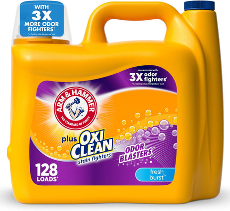 ARM & HAMMER Plus OxiClean Odor Blasters Liquid Laundry Detergent | Fresh Burst Scent, 128 Loads, 166.5 fl oz